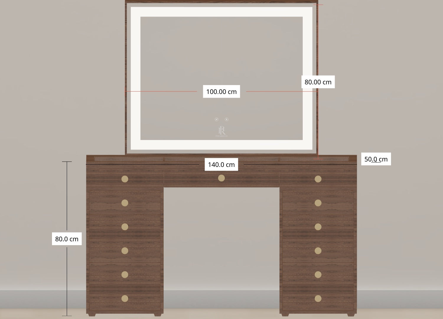 Individueller Schminktisch | 140cm Mocha Wood